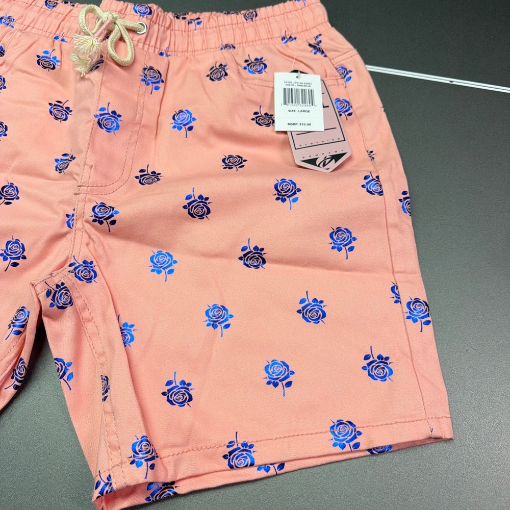 Drill Clothing Company Mens L Stretch Chino Shorts Pink W/ Rose Print NWT - Picture 2 of 6